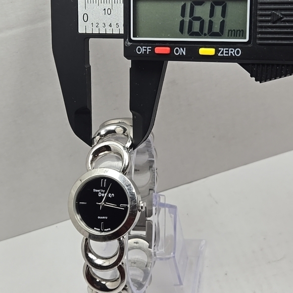 Womens Steel By Design QVC Swiss Watch Silver Tone Black Dial New Battery main image 4